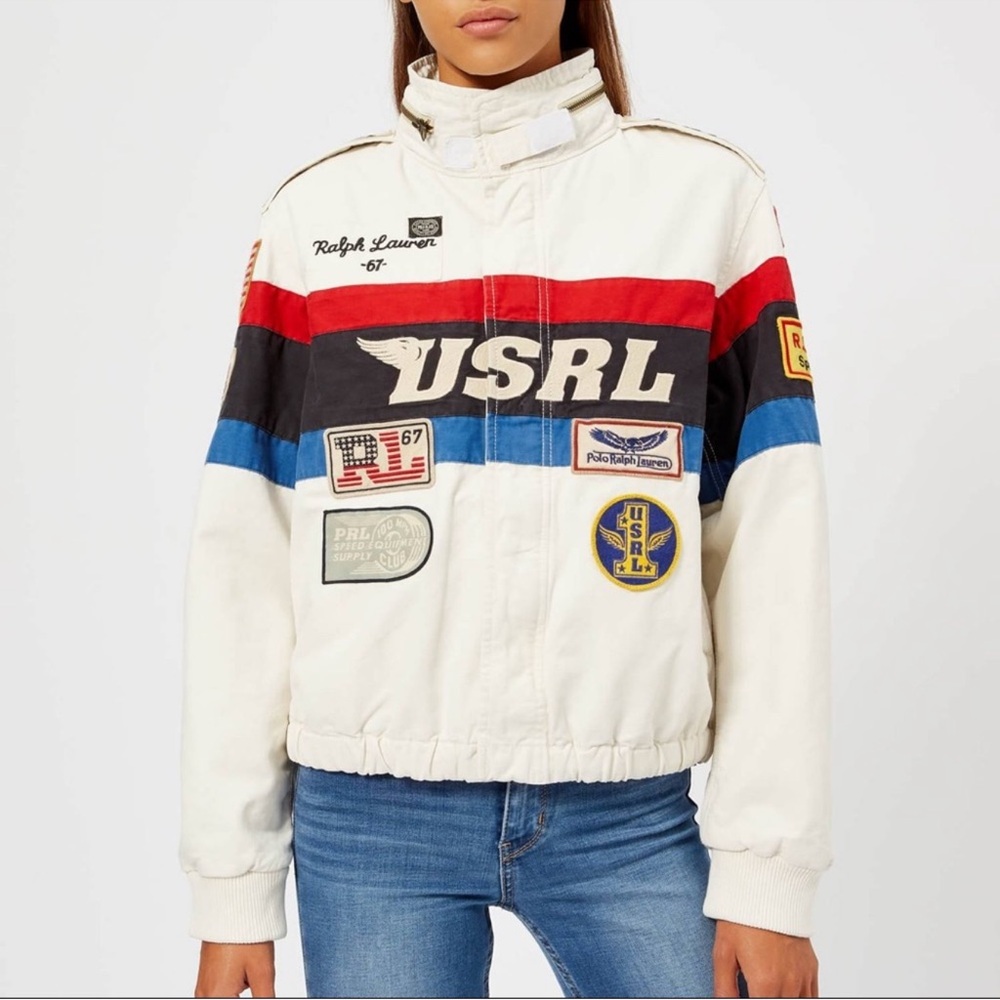 Vintage Women’s Ralph Lauren White USRL Patch-Detail Racing Jacket sz XLT